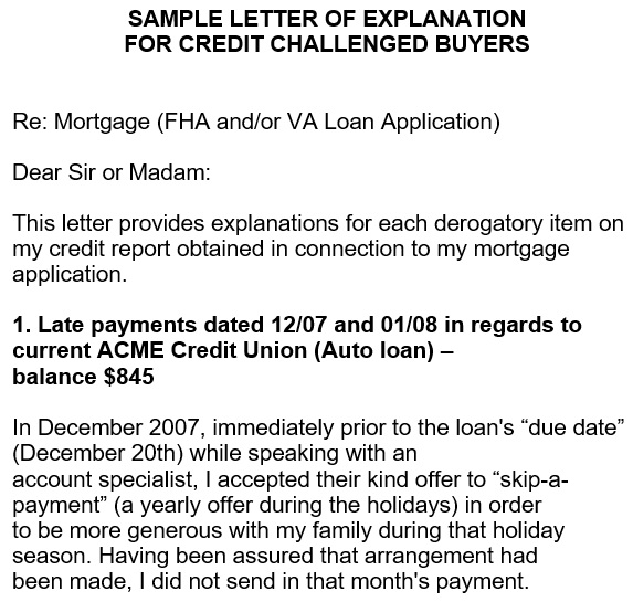 sample letter of explanation for credit challenged buyers