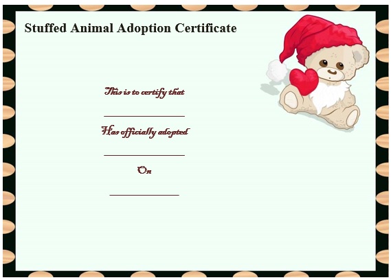 stuffed animal adoption certificate template