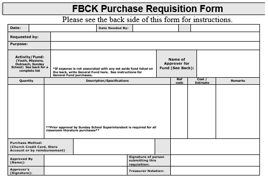 FBCK purchase requisition form