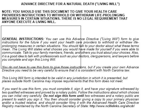 advance directive for a natural death living will form