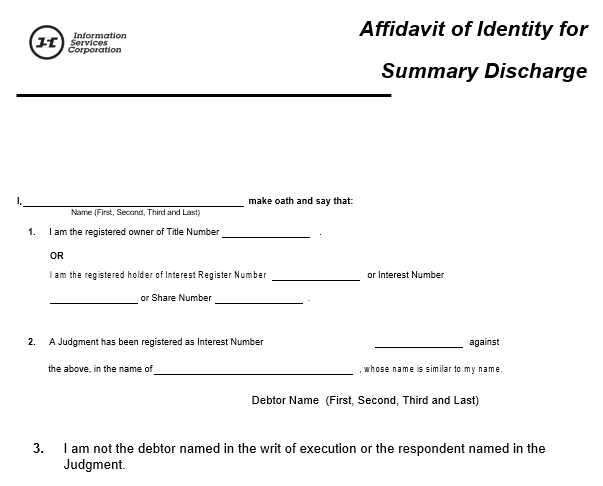 affidavit of identity for summary discharge form