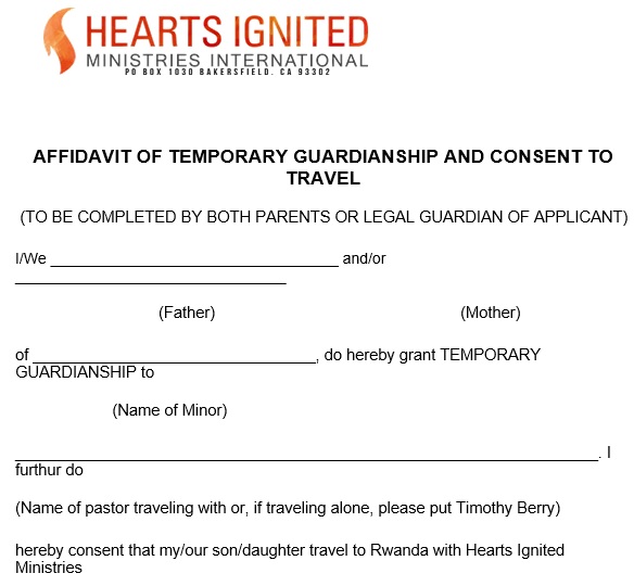 affidavit of temporary guardianship and consent to travel