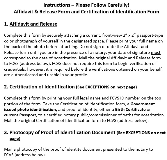 affidavit release form and certification of identification form