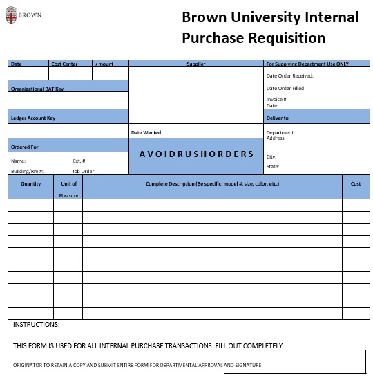 brown university internal purchase requisition form