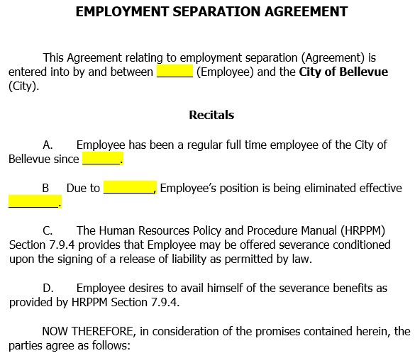 employment separation agreement template