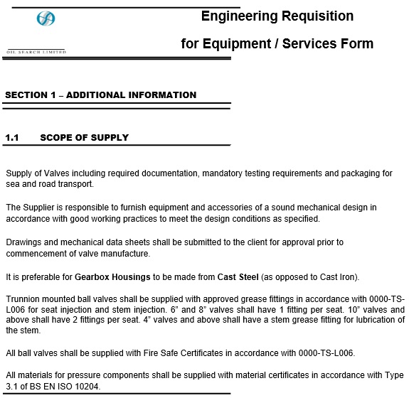 engineering requisition for equipment or services form template