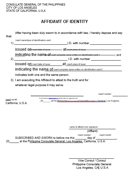 free affidavit of identity form 16