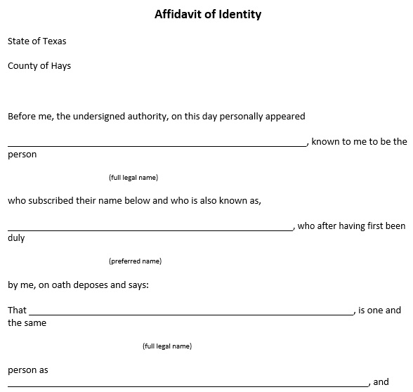 free affidavit of identity form 2