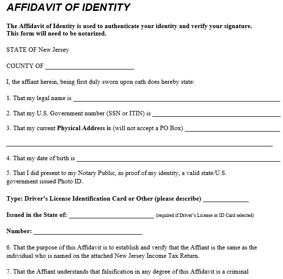free affidavit of identity form 4