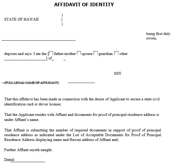 free affidavit of identity form 6