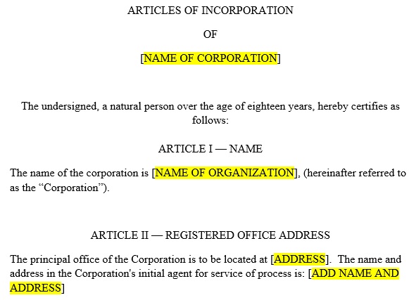 free articles of incorporation template 18