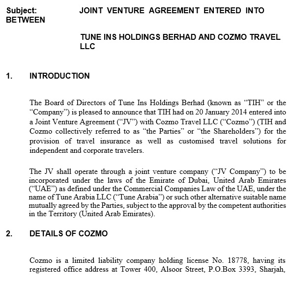 free joint venture agreement template 1