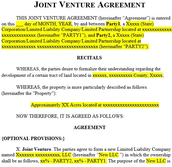 free joint venture agreement template 16