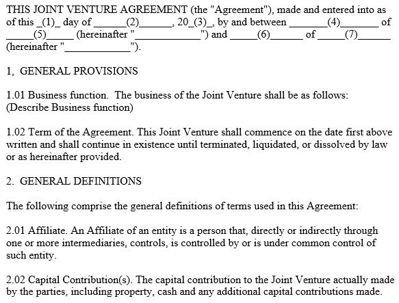 free joint venture agreement template 19