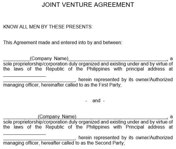 free joint venture agreement template 2