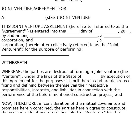 free joint venture agreement template 22