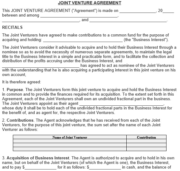 free joint venture agreement template 23