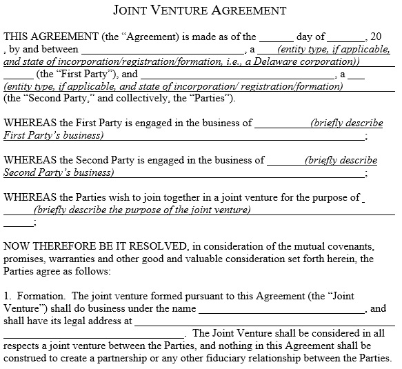 free joint venture agreement template 24
