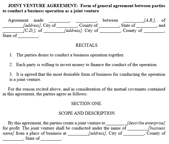 free joint venture agreement template 6