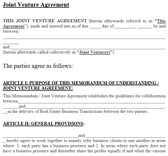 free joint venture agreement template 7