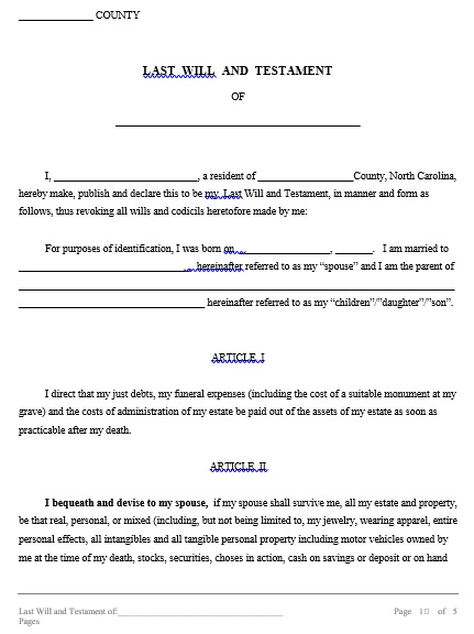 free last will and testament form 10