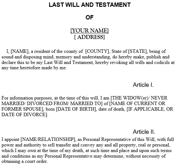 free last will and testament form 12