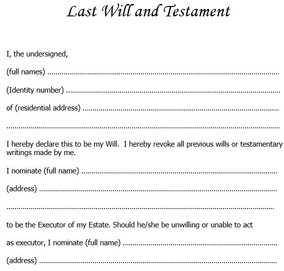 Free Last Will And Testament Forms Templates Word PDF Best