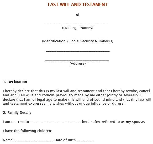 free last will and testament form 17