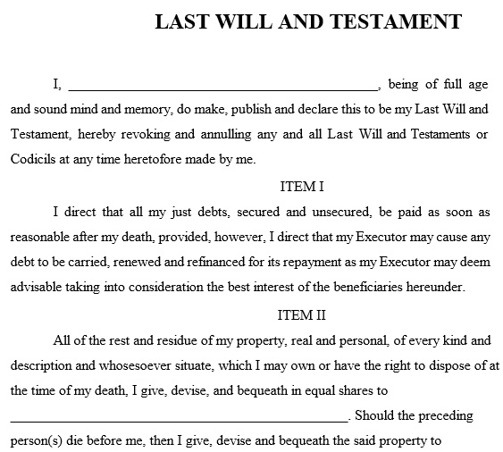 free last will and testament form 18