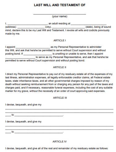 free last will and testament form 8