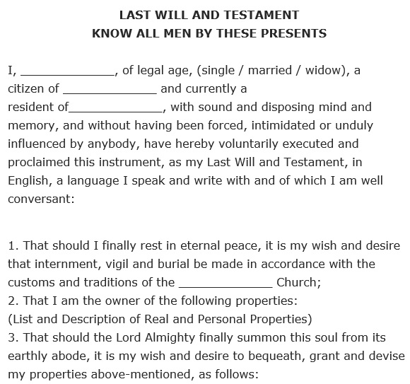 free last will and testament form 9