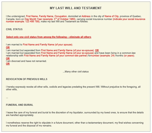 free last will and testament template