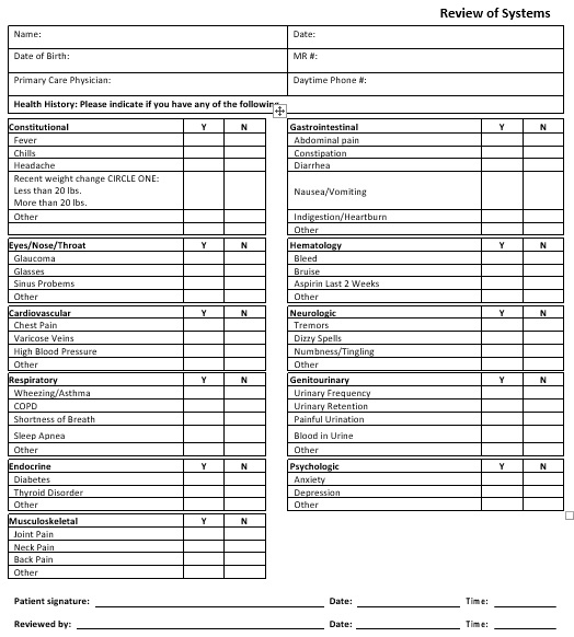 free review of systems template 12