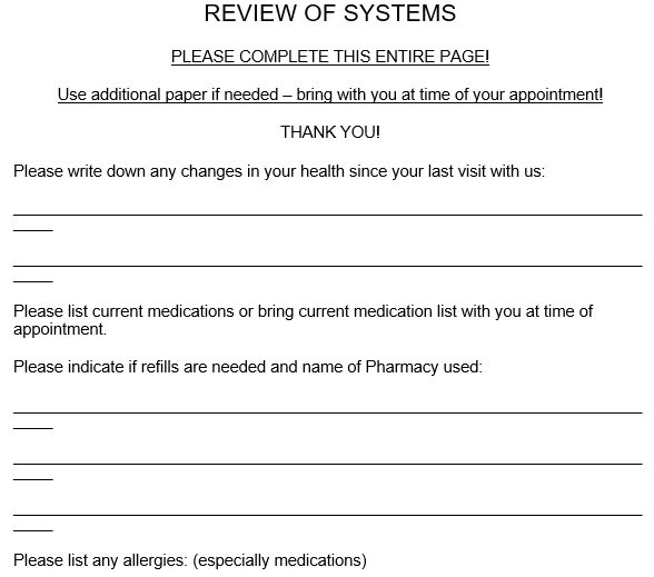 free review of systems template 9