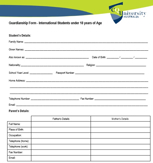 guardianship form for international students under 18 years of age