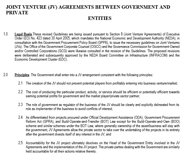 joint venture agreement between government and private