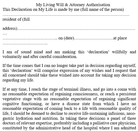 my living will attorney authorisation form