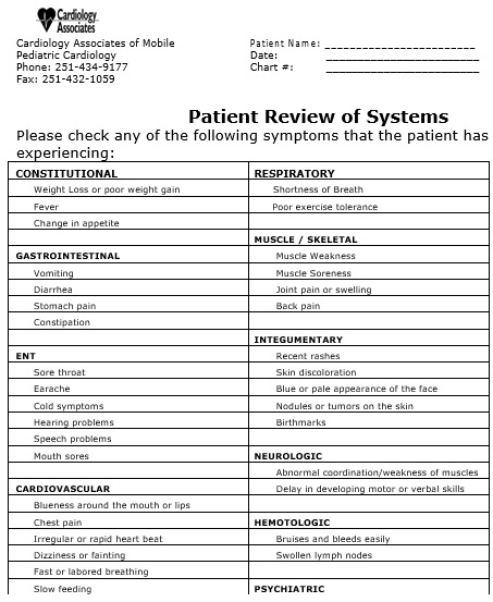 patient review of systems template