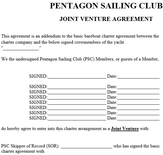 pentagon sailing club joint venture agreement template