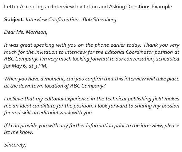 professional interview acceptance email 11