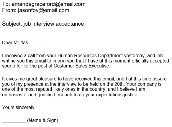 professional interview acceptance email 20