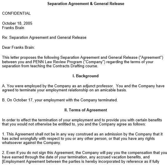 separation agreement and general release template