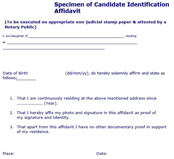 specimen of candidate identification affidavit
