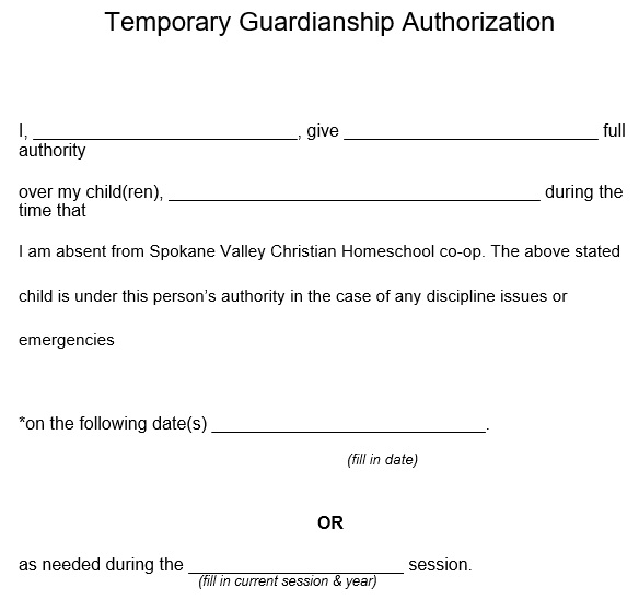 temporary guardianship authorization form