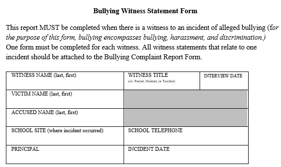 bullying witness statement form