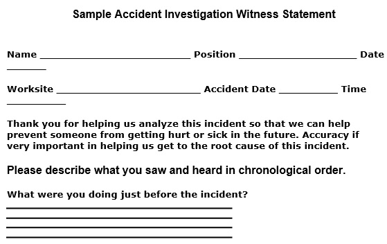 sample accident investigation witness statement