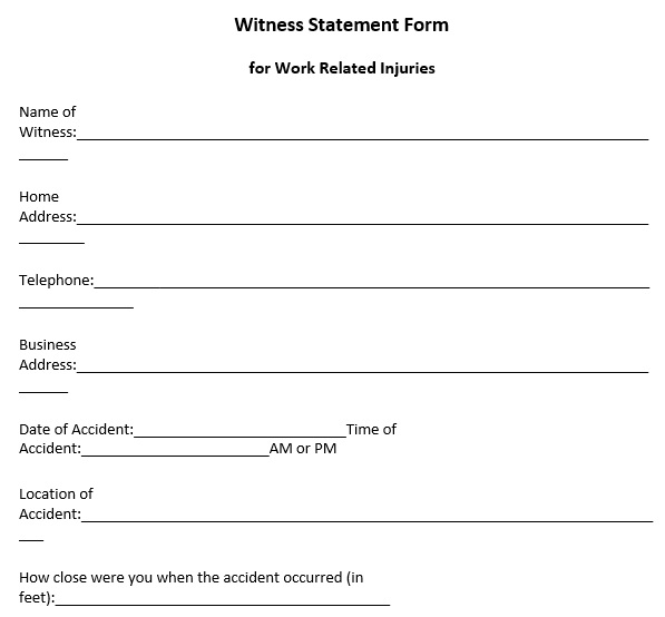 witness statement form for work related injuries