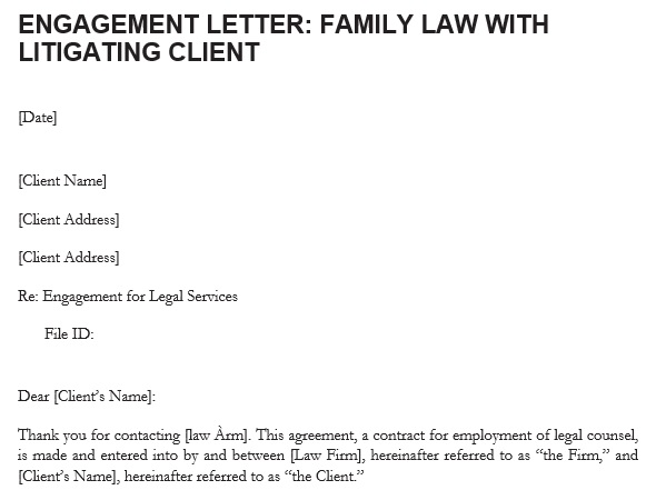 engagement letter family law with litigating client