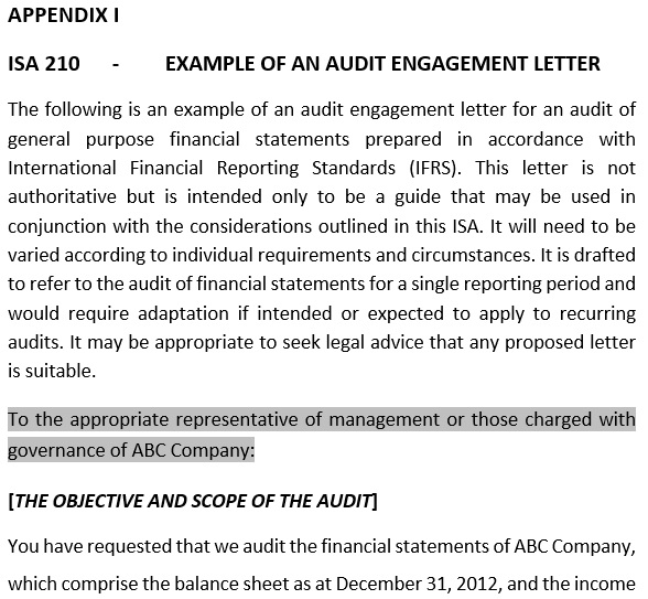 example of an audit engagement letter