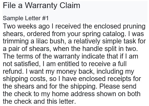 file a warranty claim letter